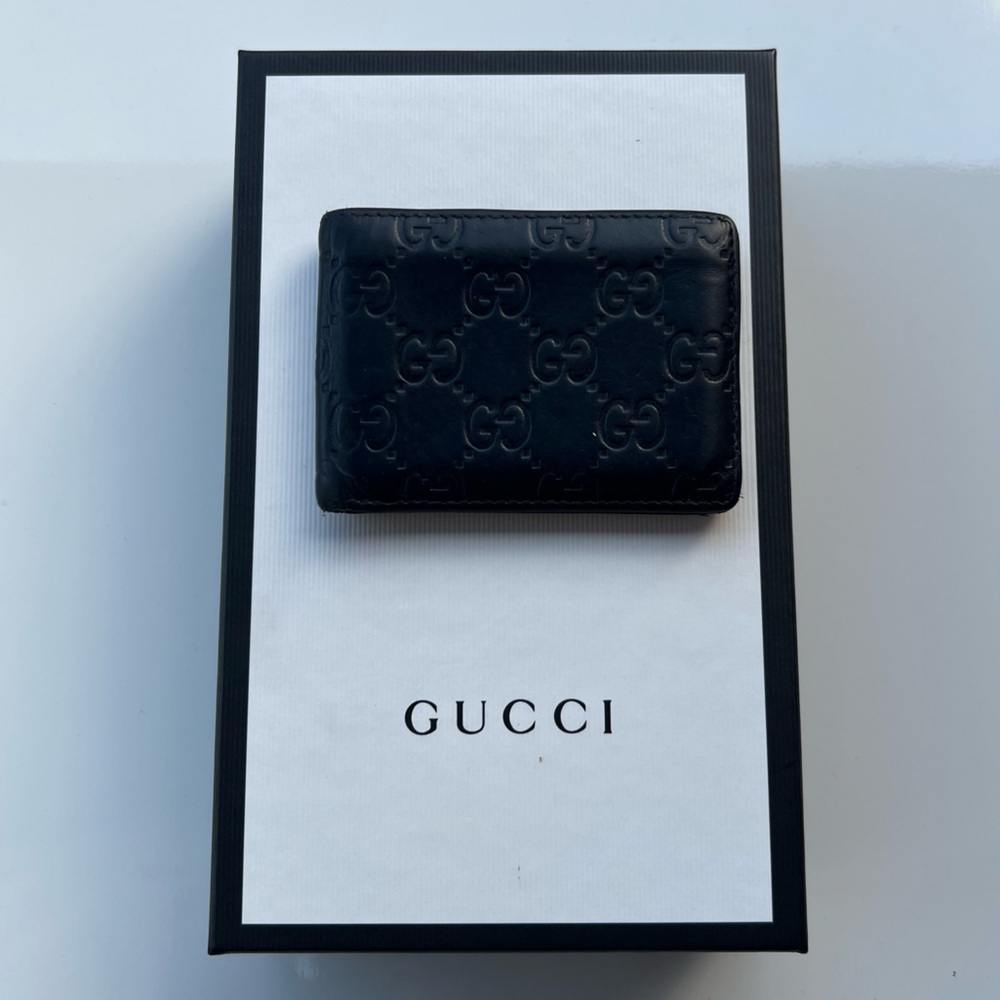 Gucci Signature Blue Leather Bifold Wallet